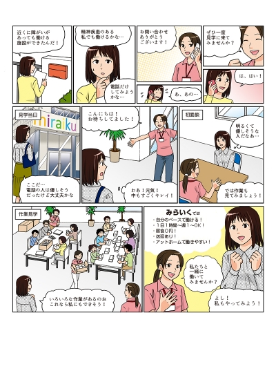 障がい者向け就労支援施設miraikuチラシ掲載漫画第1弾[画像1]