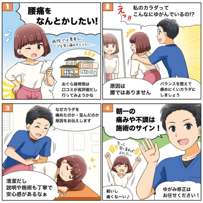 おぐら接骨院様の販促用4コマ漫画[画像1]